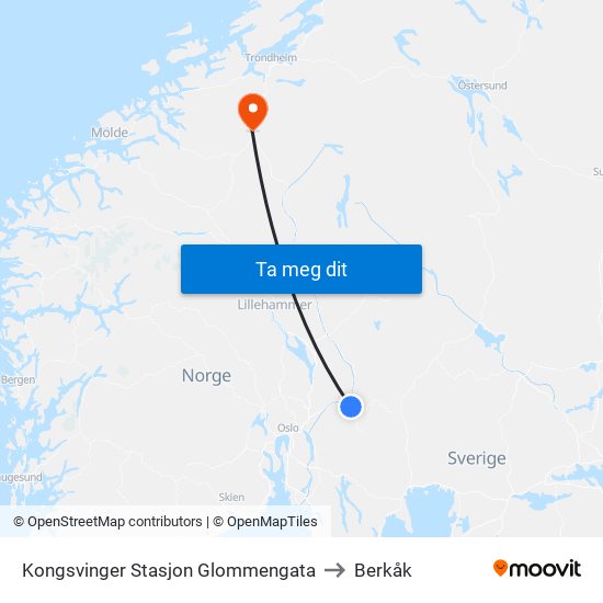 Kongsvinger Stasjon Glommengata to Berkåk map