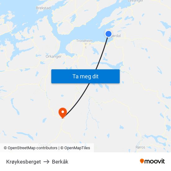 Krøykesberget to Berkåk map