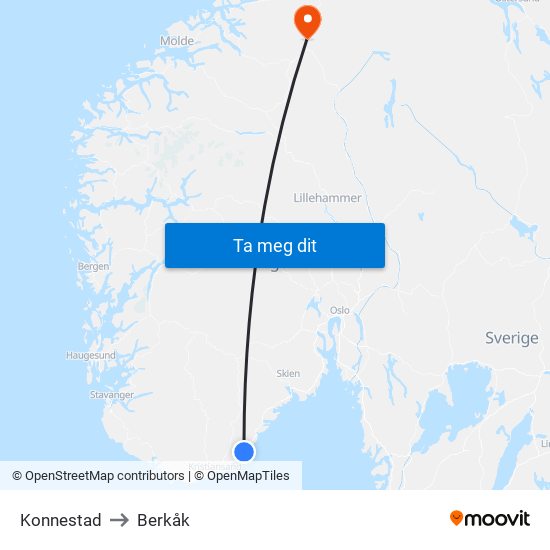 Konnestad to Berkåk map