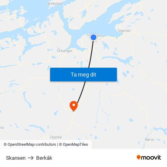 Skansen to Berkåk map