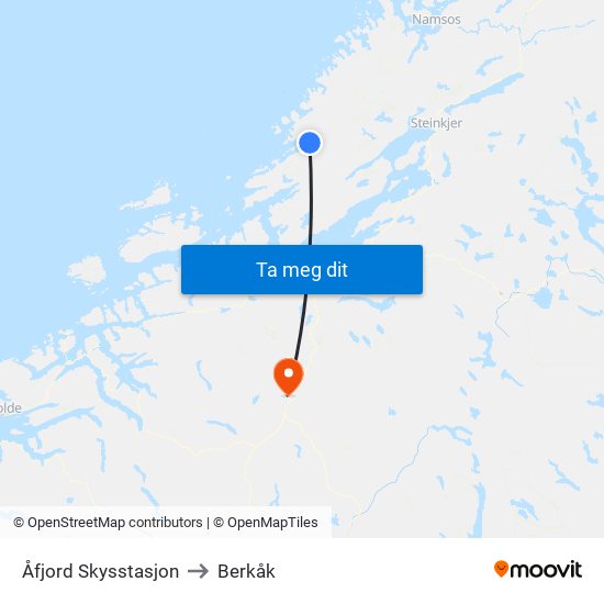 Åfjord Skysstasjon to Berkåk map