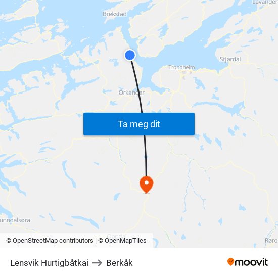 Lensvik Hurtigbåtkai to Berkåk map