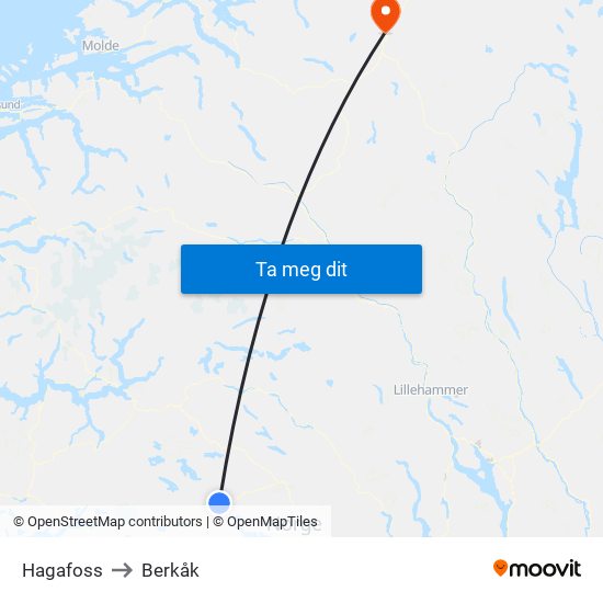 Hagafoss to Berkåk map