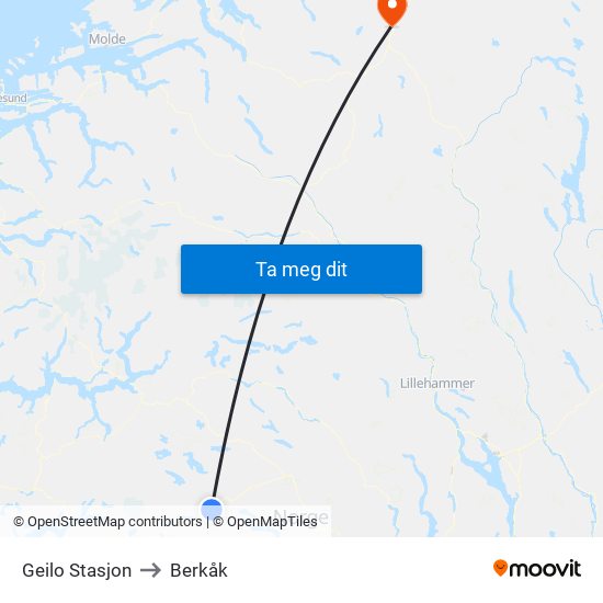 Geilo Stasjon to Berkåk map