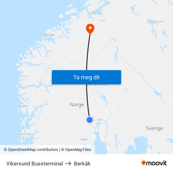 Vikersund Bussterminal to Berkåk map