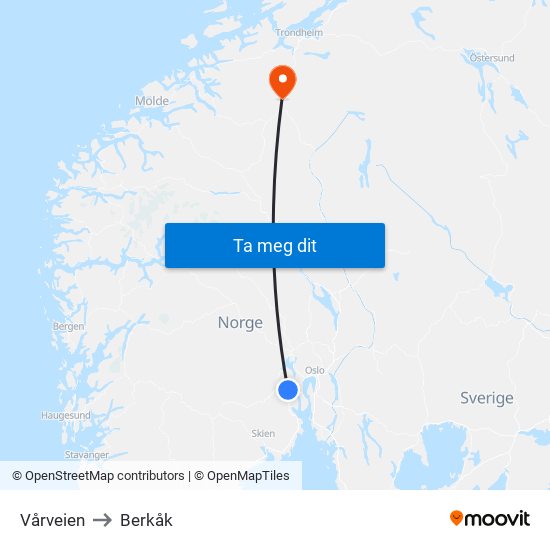 Vårveien to Berkåk map