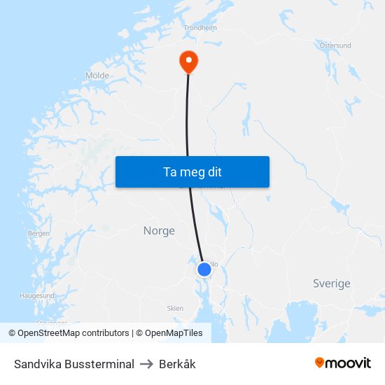 Sandvika Bussterminal to Berkåk map