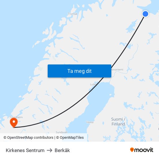 Kirkenes Sentrum to Berkåk map