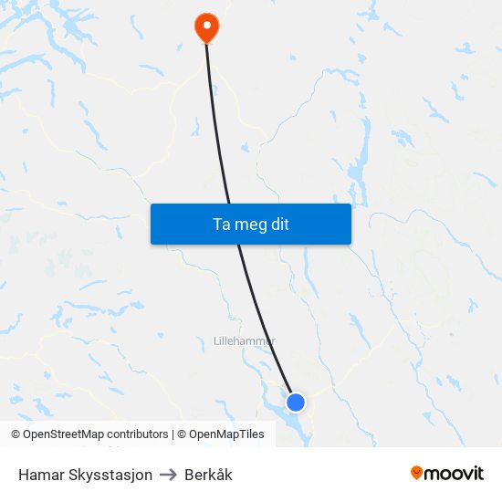 Hamar Skysstasjon to Berkåk map