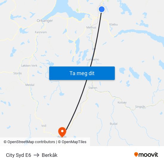 City Syd E6 to Berkåk map