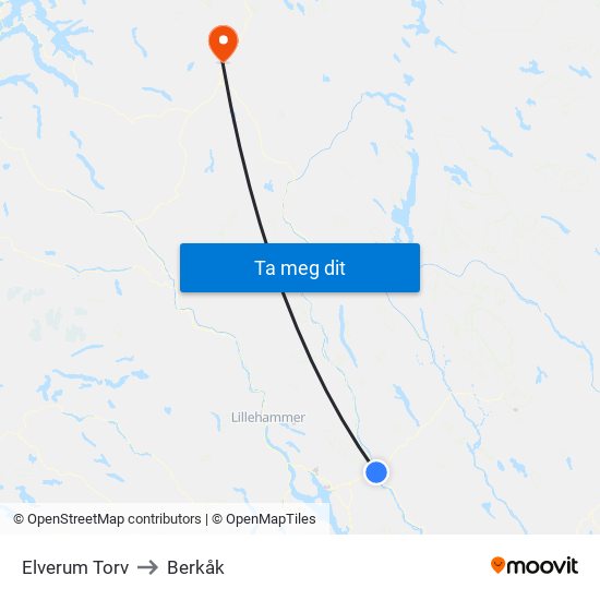 Elverum Torv to Berkåk map