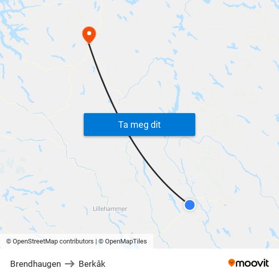 Brendhaugen to Berkåk map