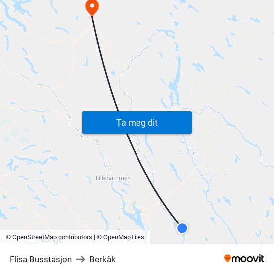Flisa Busstasjon to Berkåk map