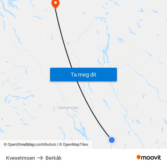 Kvesetmoen to Berkåk map