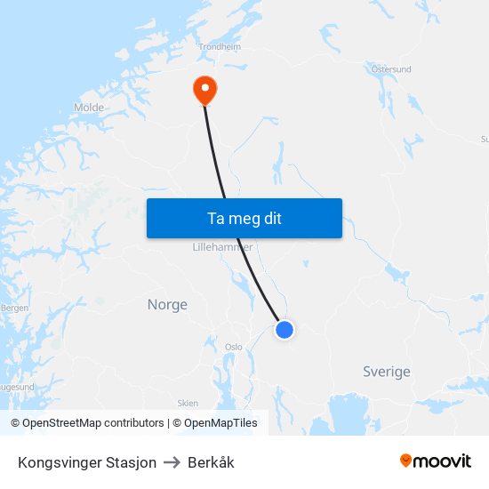 Kongsvinger Stasjon to Berkåk map