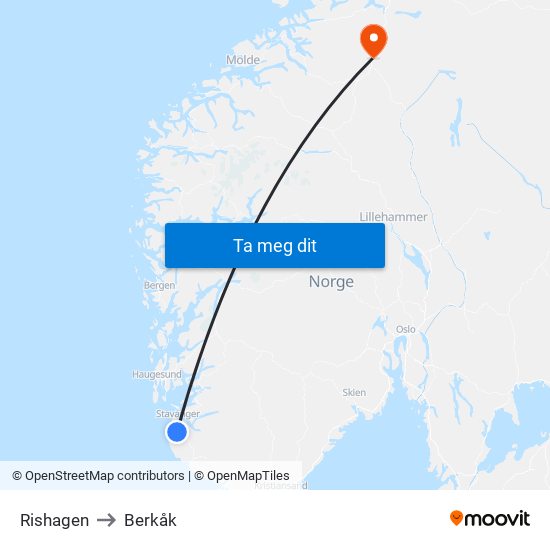 Rishagen to Berkåk map