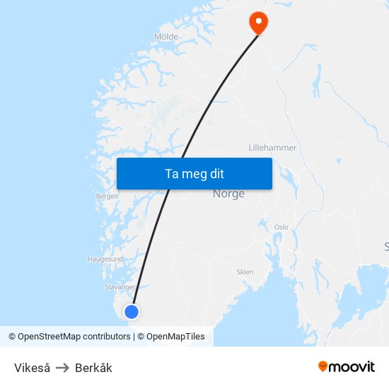 Vikeså to Berkåk map