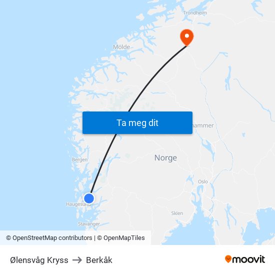 Ølensvåg Kryss to Berkåk map