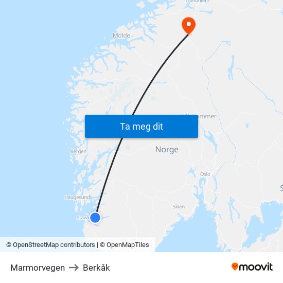 Marmorvegen to Berkåk map