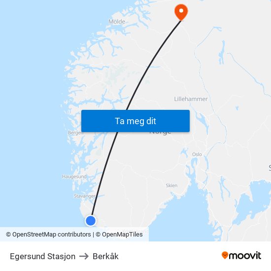 Egersund Stasjon to Berkåk map