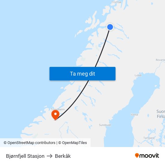 Bjørnfjell Stasjon to Berkåk map