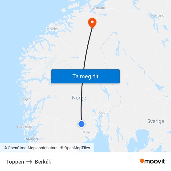 Toppen to Berkåk map