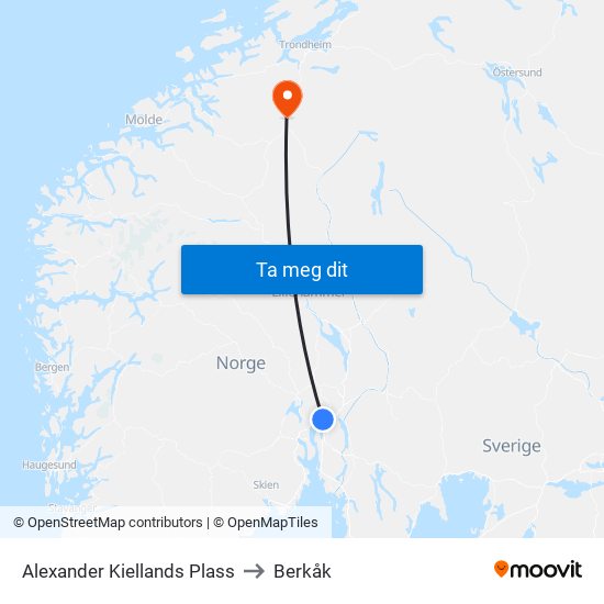 Alexander Kiellands Plass to Berkåk map