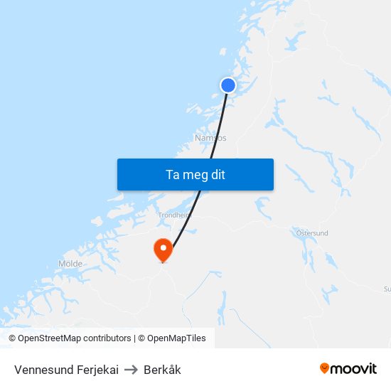 Vennesund Ferjekai to Berkåk map