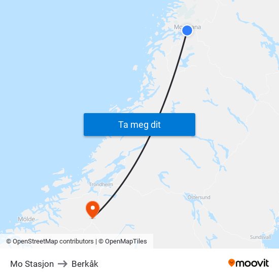 Mo Stasjon to Berkåk map