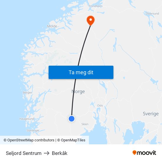 Seljord Sentrum to Berkåk map