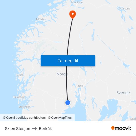Skien Stasjon to Berkåk map