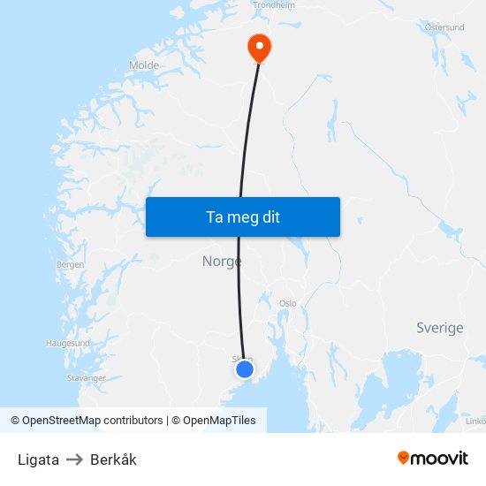 Ligata to Berkåk map