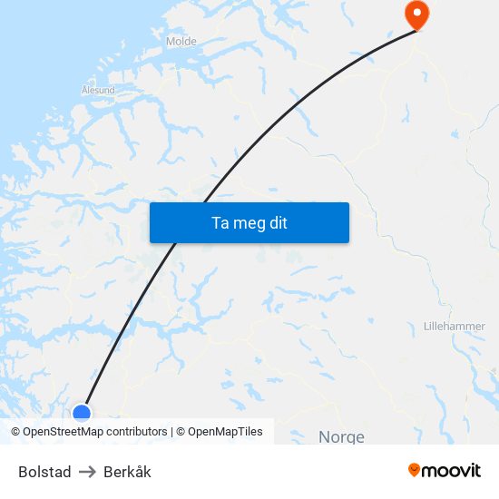 Bolstad to Berkåk map