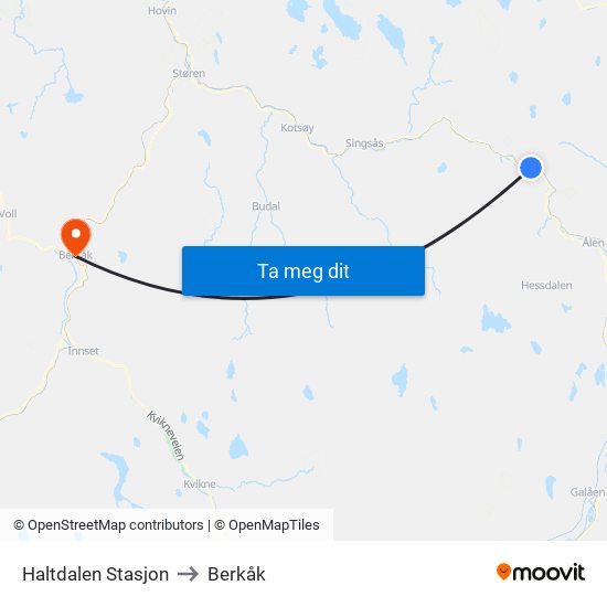 Haltdalen Stasjon to Berkåk map
