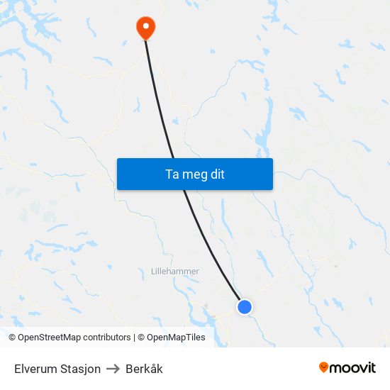 Elverum Stasjon to Berkåk map