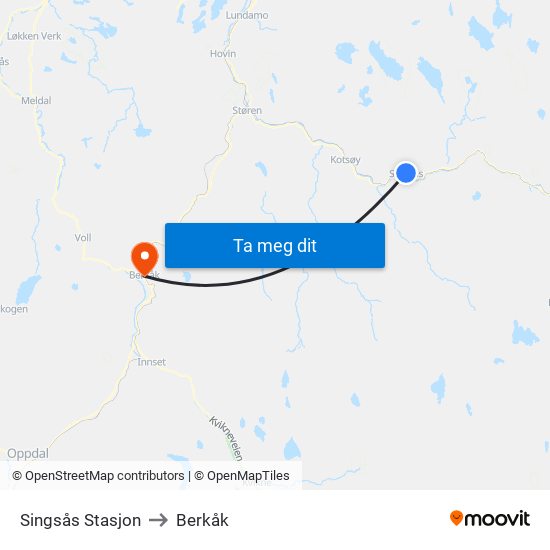 Singsås Stasjon to Berkåk map
