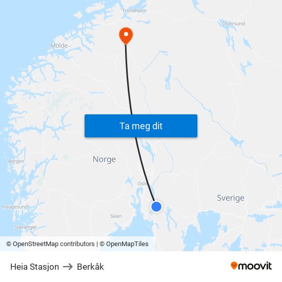 Heia Stasjon to Berkåk map