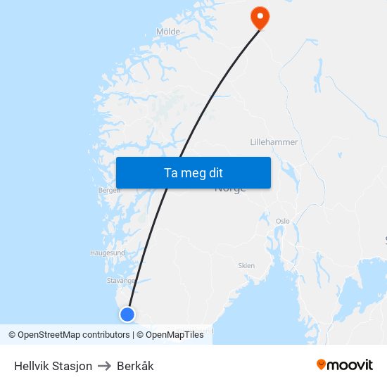 Hellvik Stasjon to Berkåk map