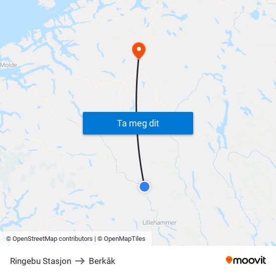 Ringebu Stasjon to Berkåk map