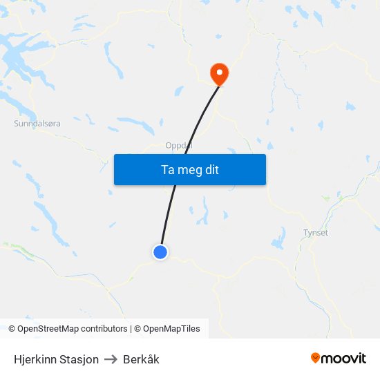 Hjerkinn Stasjon to Berkåk map