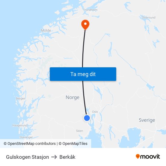 Gulskogen Stasjon to Berkåk map