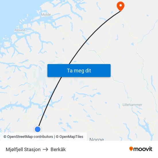 Mjølfjell Stasjon to Berkåk map