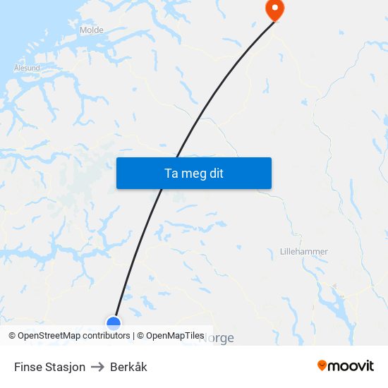 Finse Stasjon to Berkåk map