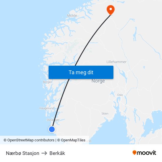 Nærbø Stasjon to Berkåk map