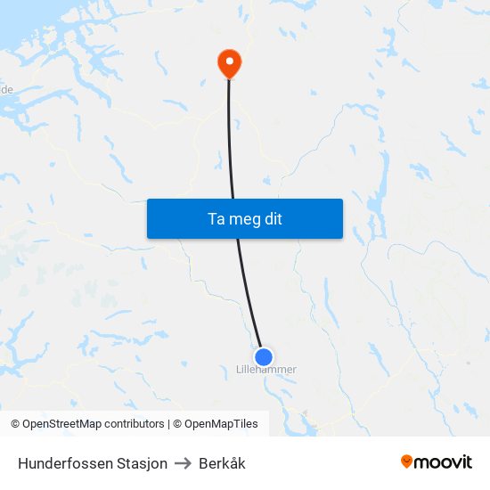 Hunderfossen Stasjon to Berkåk map