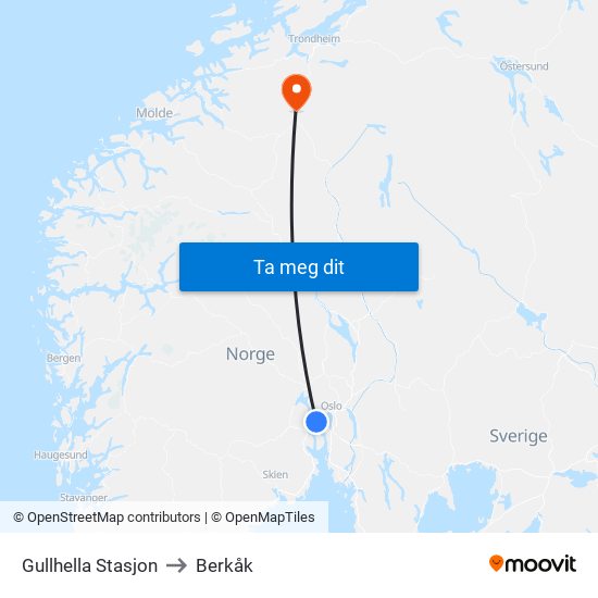 Gullhella Stasjon to Berkåk map