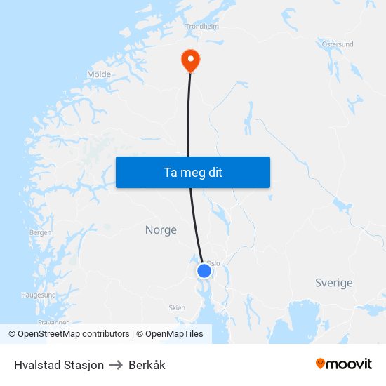Hvalstad Stasjon to Berkåk map