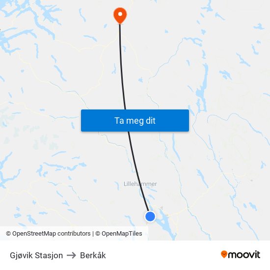 Gjøvik Stasjon to Berkåk map