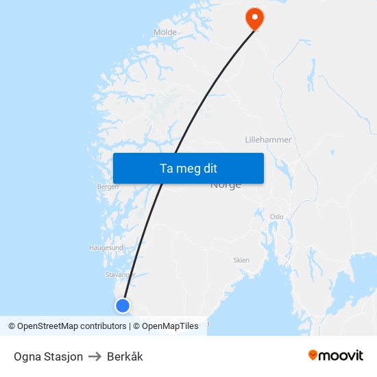 Ogna Stasjon to Berkåk map