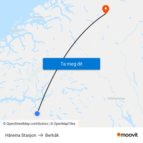 Håreina Stasjon to Berkåk map
